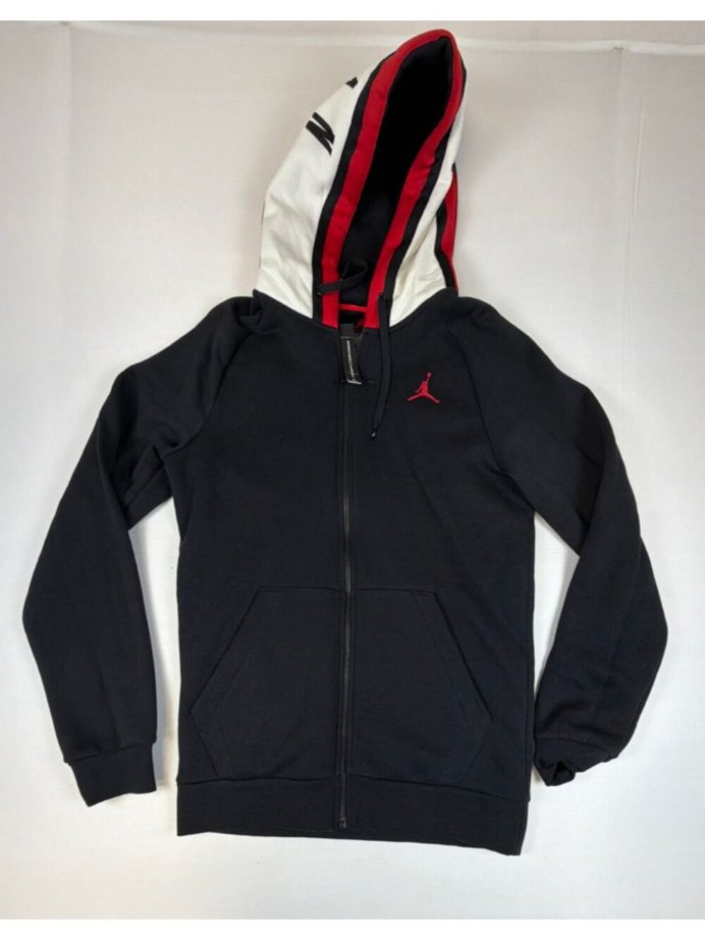Jordan Men S Black Full Zip Hoodie BQ5649-010 Jumpman Logo Red White Hood
